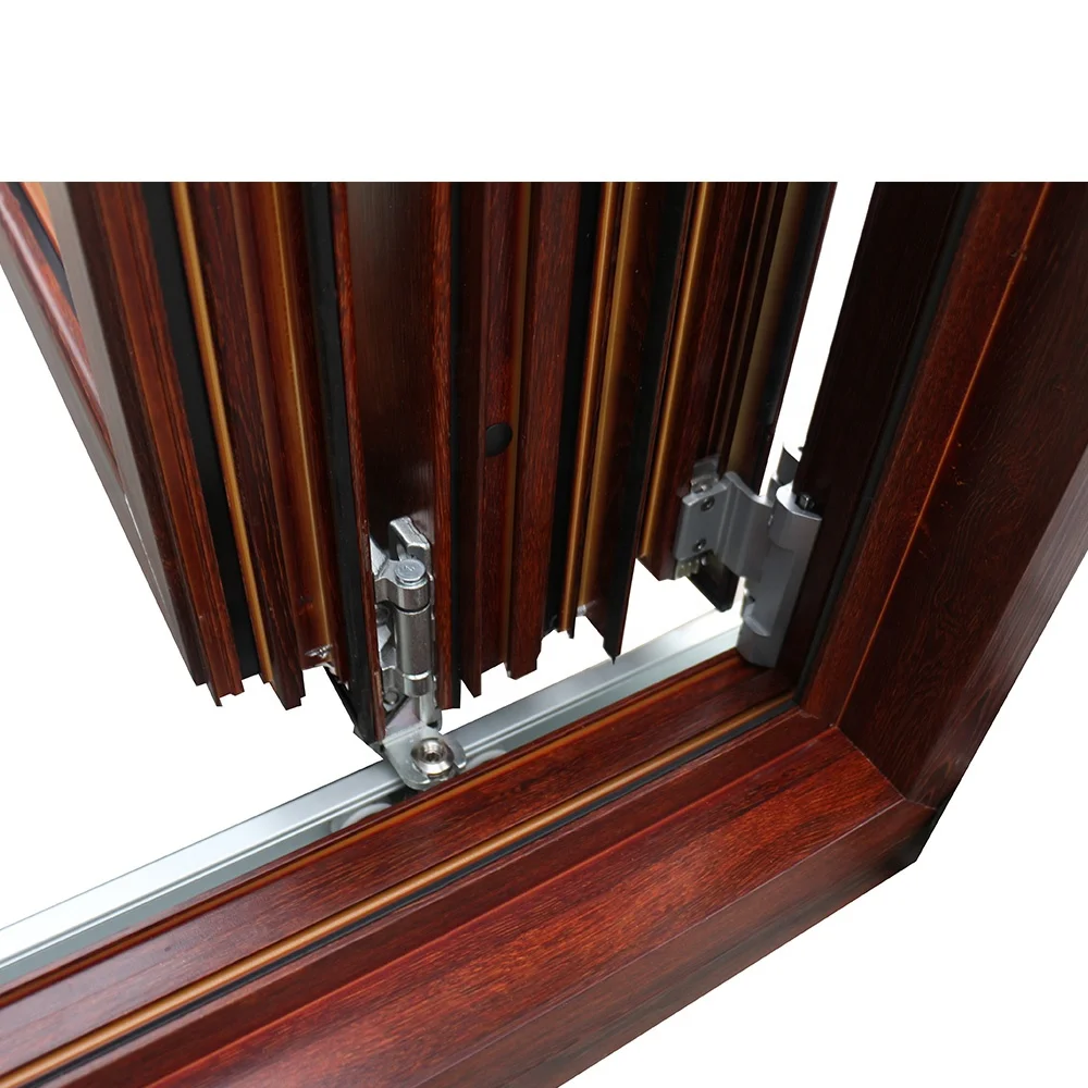 Weather Resistance wooden color heavy duty aluminium middle open bi fold  glass door