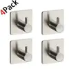 Wall Hooks Adhesive Heavy Duty Waterproof 304 Stainless Steel Kitchen 4 Pack Adhesive Wall Hooks