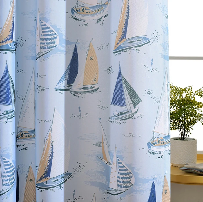 Cheap price new design blue marine style polyester curtains