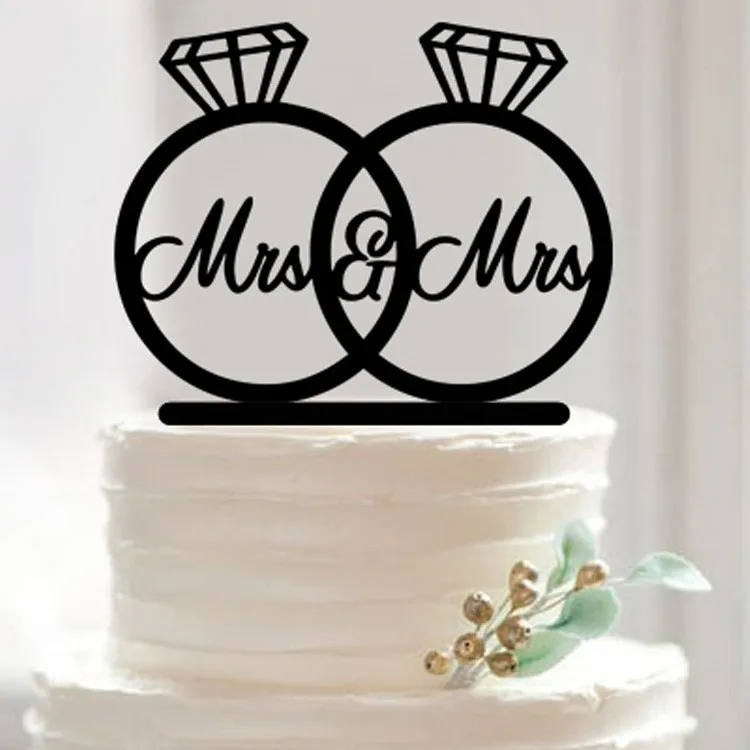 Black Acrylic Double Diamond Wedding Cake Toppers Lucite Monogram
