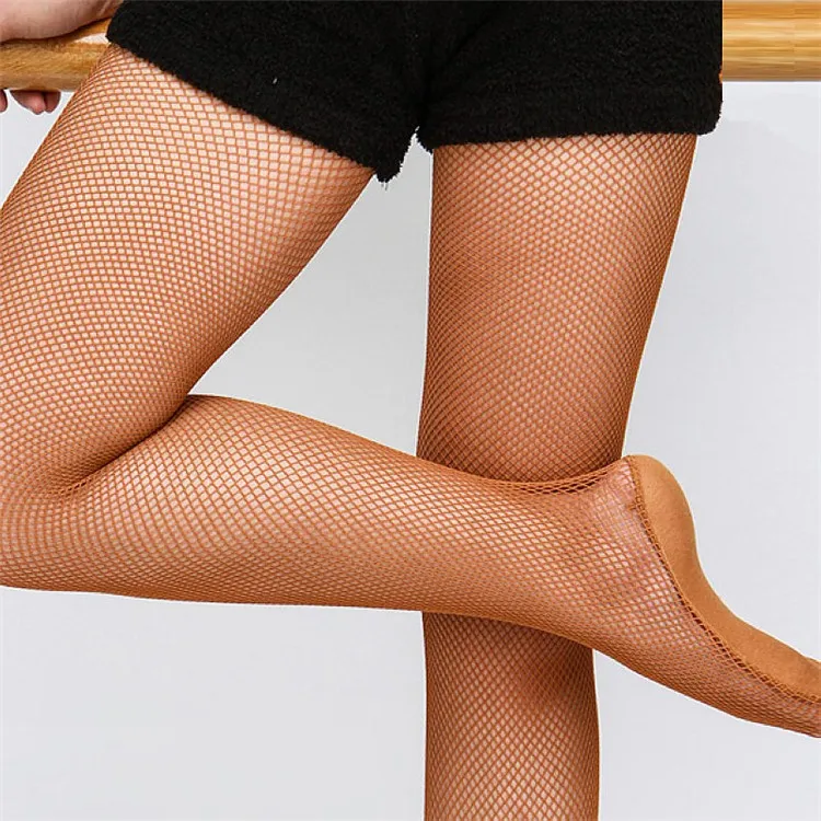 tan fishnet stockings