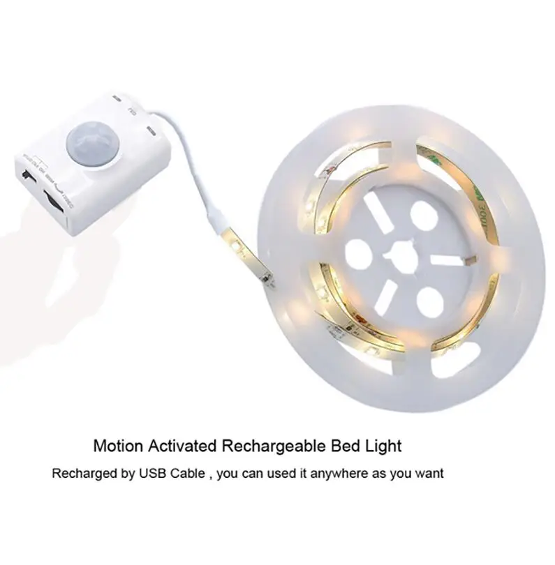 Motion Activated Bed Light Rechargeable USB LED Strip Night Light