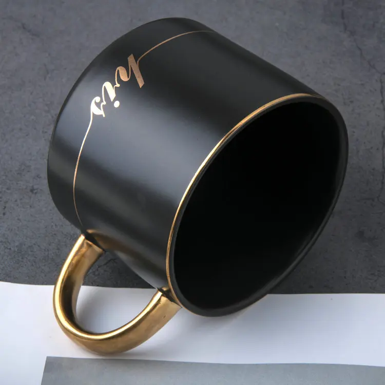Hot selling stylish luxury gold handle ceramic coffee mug and dessert plate