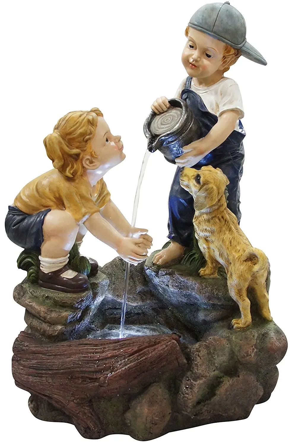 Alpine Corporation Boy Washing Girls Hands Fountain with LED Lights