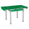 Tempered glass green painting table top Metal legs extendable dining table