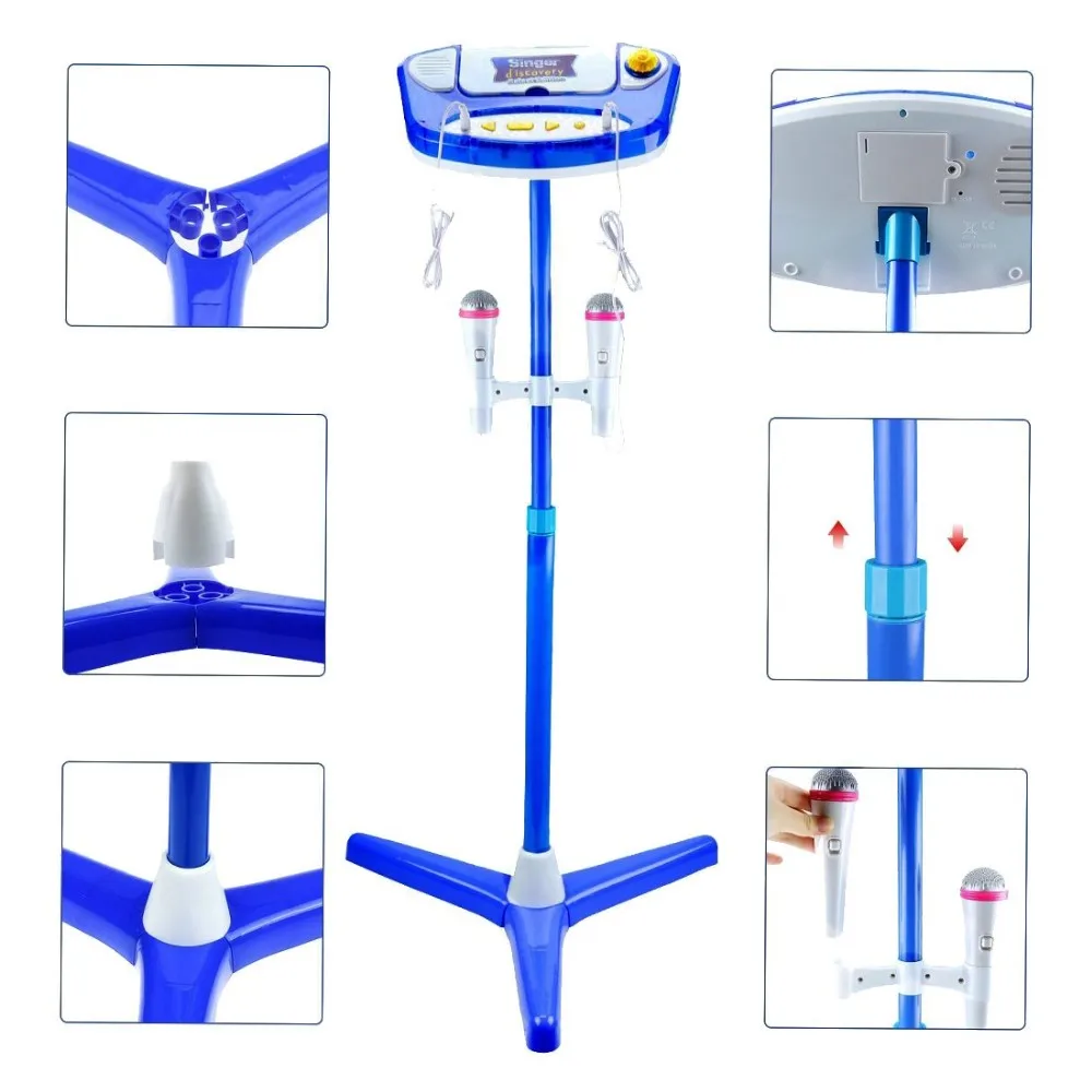 Kids Karaoke Machine Stand Up Microphones Play Set Of Two Mics With