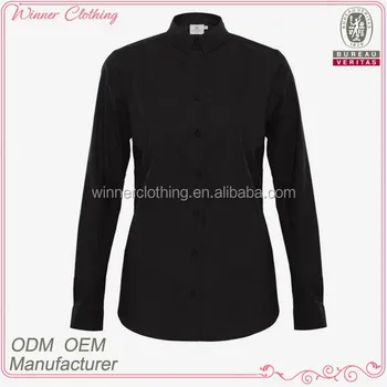 Top Fashion Designs Slim Fit Plain Black Office Wear Ladies Cotton Poplin Formal Long Sleeve 