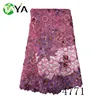 Latest style ash dry lace fabric with red beads/African fabric wholesale for Nigeria party