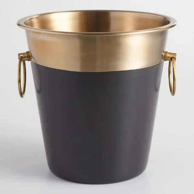 Seau à Glace Isotherme 2L Double Paroi Acier Inoxydable Noir Et Doré - Avec Couvercle, Pince Et Pelle