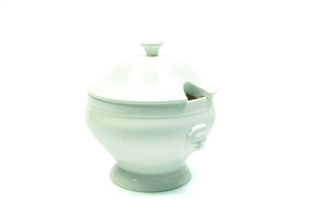 70s Brown Polish-Ceramic Gradient Kitchen Soup Dish Tureen with Serving Tray