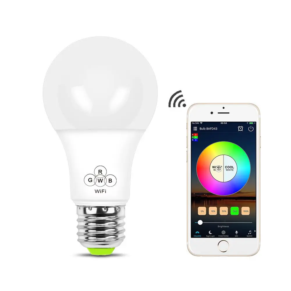 Smart Led Light Bulbs Wifi Dimmable Multicolored RGBCW Works with Amazon Echo Alexa and Google Home