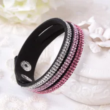2015 Hot Selling New Fashion Jewelry 3 Layer Leather Bracelet With Crystals ! Charm Bangles For Woman !