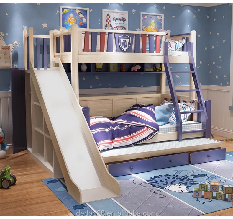 Colorful Custom Children Compartments Toy Multi Storage Wooden Bunk Bed