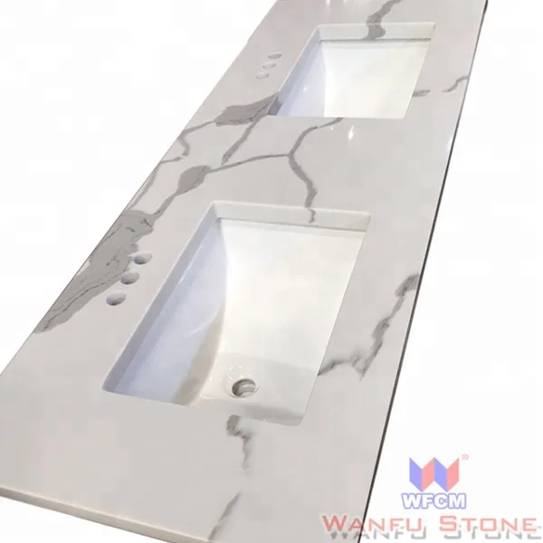 Double Sink Calacatta Quartz Bathroom Vanity Top Buy Calacatta Vanity