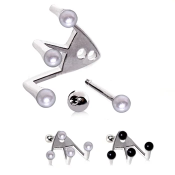 316l Surgical Steel Ear Cartilage Lobe Earring Triple Round Pearl 316l Surgical Steel Ear Cartilage Lobe Earring Triple Round Pearl 16g Studs