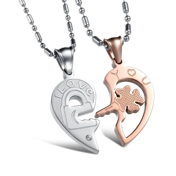 Lock and Key Matching Necklaces for Couples in Titanium