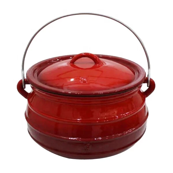Red Enamel Cast Iron Potjie Pot Including Complementary Lid Lifter Knob
