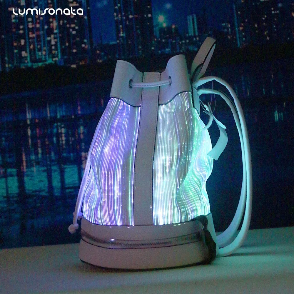 Newest Drawstring Pouch Design Led Light Up Luminous Fiber Optic Fabric