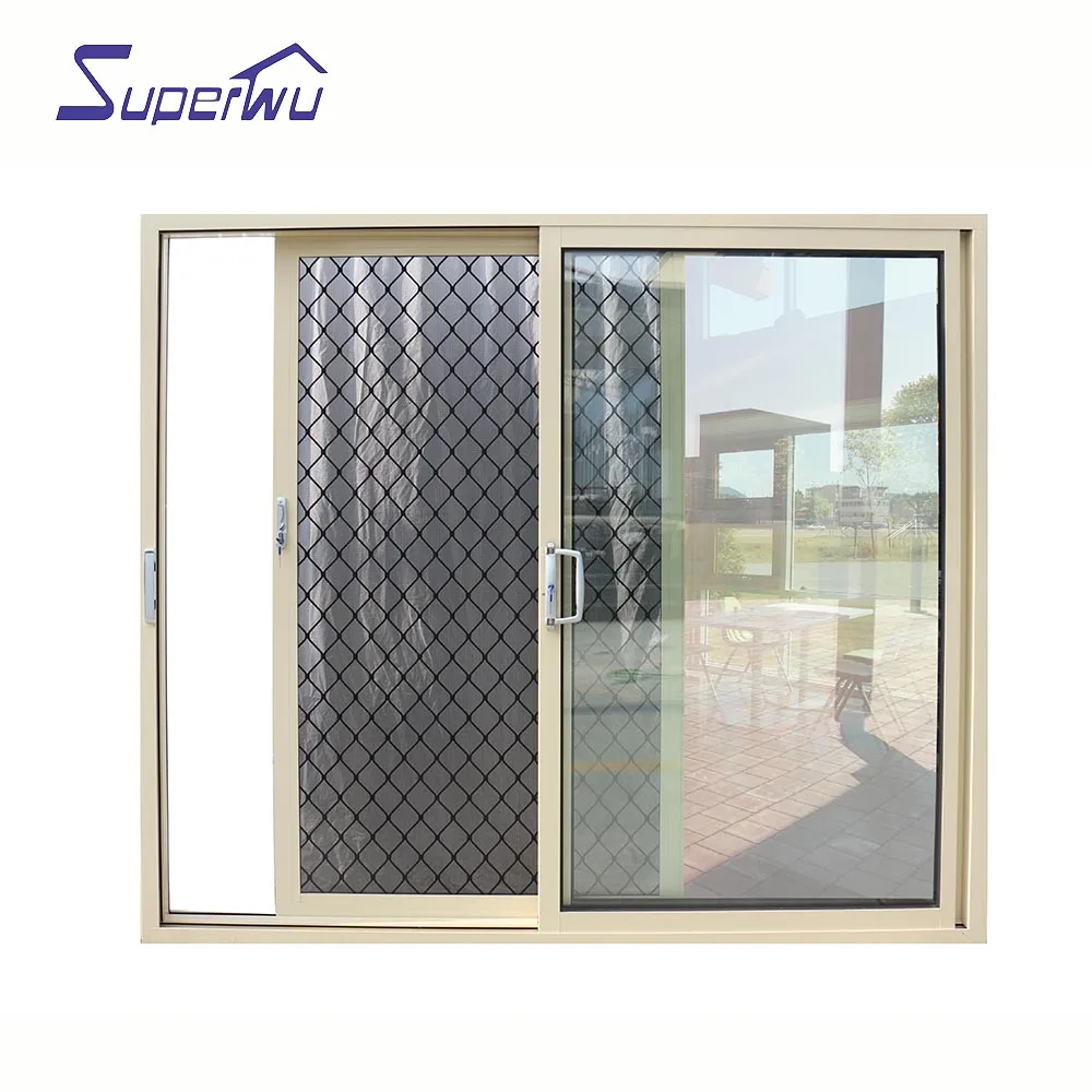100 series heavy sliding door 1.4mm wall thickness fire rated glass triple panels Aluminium sliding door with air vent