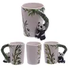 3D solid cartoon animal bamboo panda shaped model 400ml hand-painting porcelain handle mug