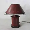 Country primitive burgundy metal electric table lamp with punched willow tree for decor