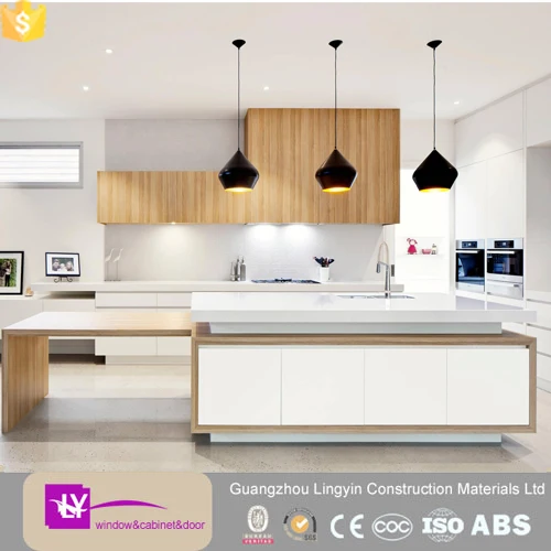 Contemporary White Lacquer Match Wood Veneer Kitchen Cabinet Doors