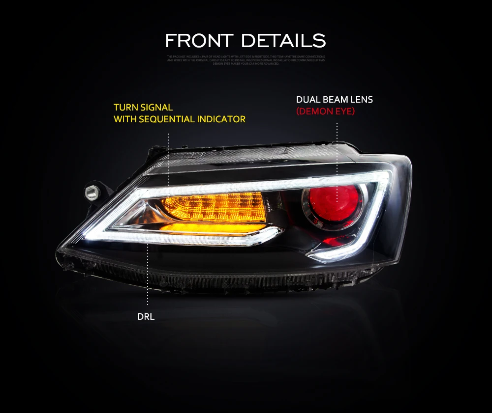 VLAND factory for Jetta Mk6 headlight 2011 2012 2013 2014 2015 2016 -up with Demon Eye for JETTA LED Headlamp with moving signal