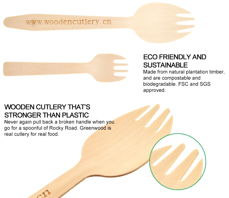 Compostable Disposable Wooden Spork Bulk Biodegradable Birch Wood Food