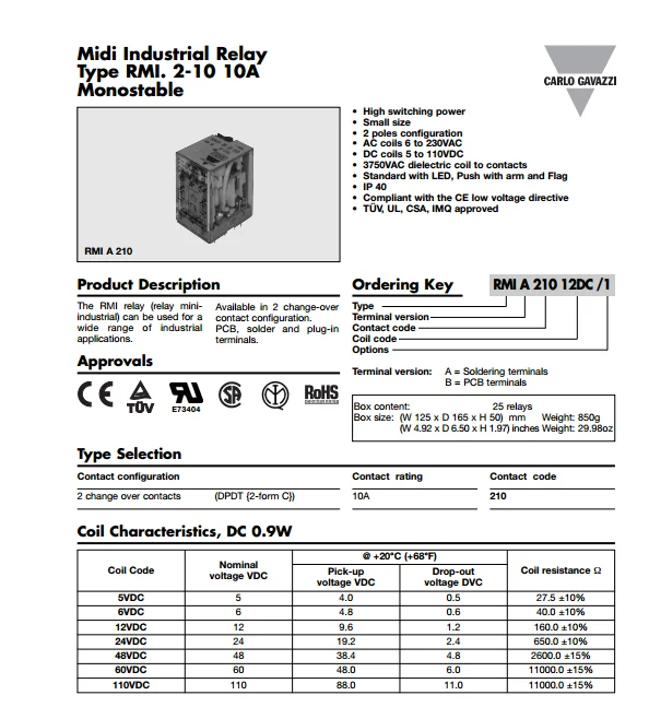 Rmia21024vdc Carlo Gavazzi 8pin Dpdt Mini Relay With Coil Dc24v