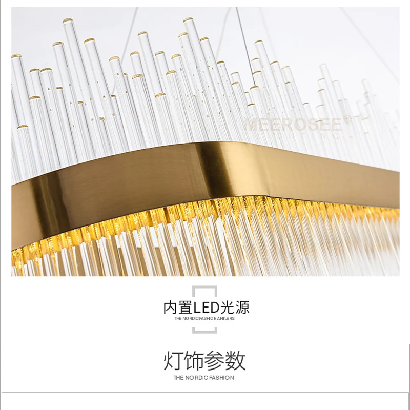 MEEROSEE Modern LED Pendant Light Crystal rods Hanging Lamp for Dinning room Gold Oval Suspension Luminaire Abajur MD85504