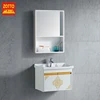 Factory wholesale gold pattern white aluminum cabinet sets furniture wall hung bathroom vanity with mirror