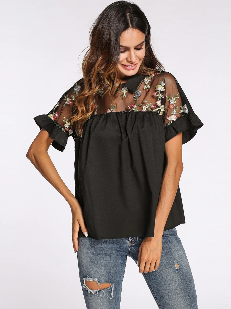 embroidered sheer shirt