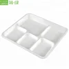 Easy Green Wholesale Small Natural White Pulp Bamboo Fiber Kids Rectangular 5 Compartment Paper Plates