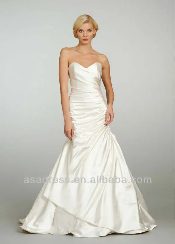 New A Line Elastic Woven Satin Simple Plain Wedding Dress With