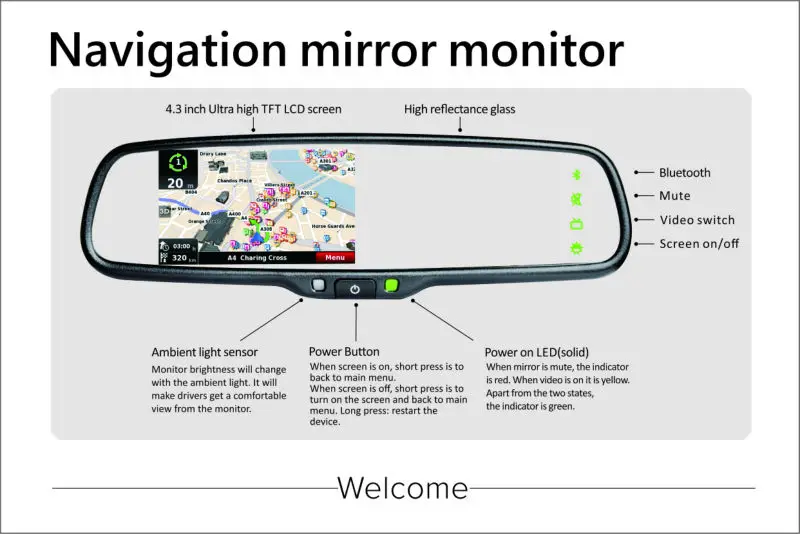 Automotive Rearview Mirror With Gps Bluetooth Camera,Free Map Installed