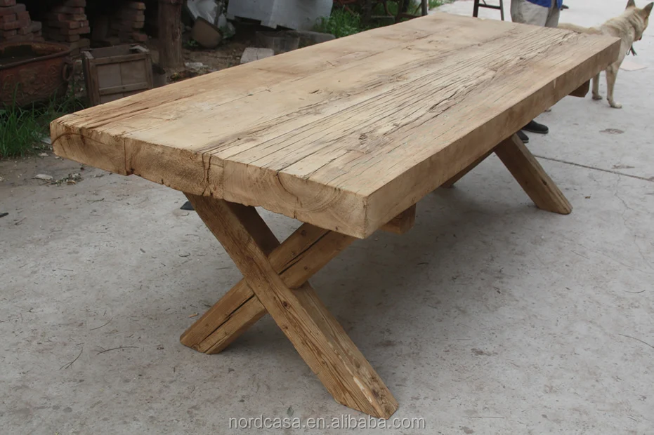 Vintage Reclaimed Thick Wood Slab Dining Table Recycle Teak Vintage Reclaimed Thick Wood Slab
