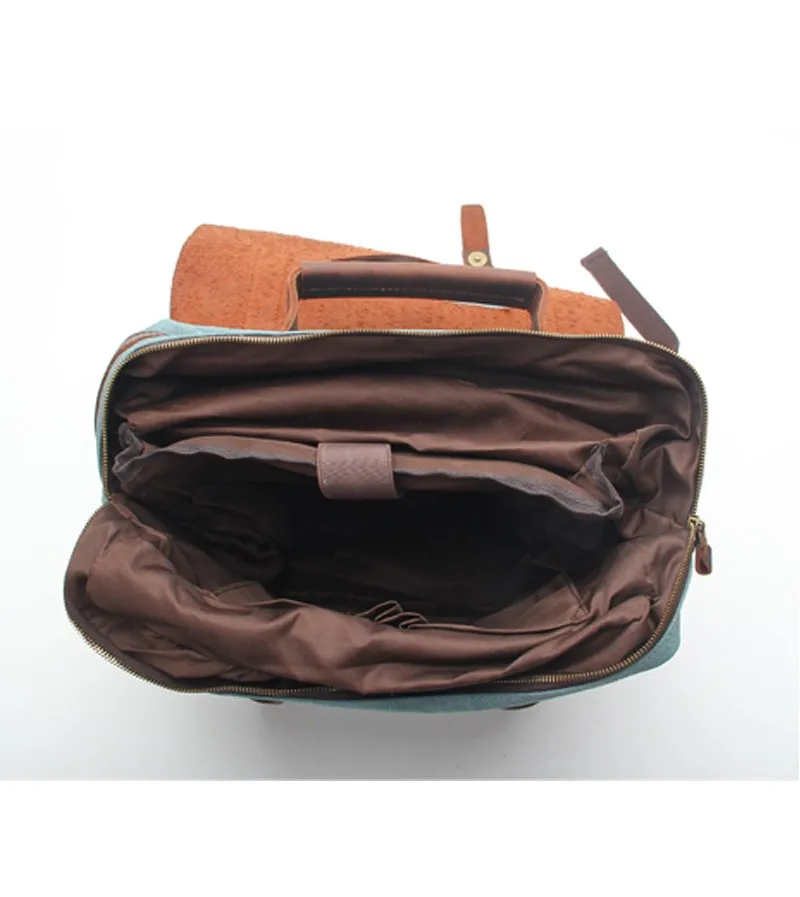 Luxury Vintage Canvas Real Leather Backpack Genuine Leather Washed