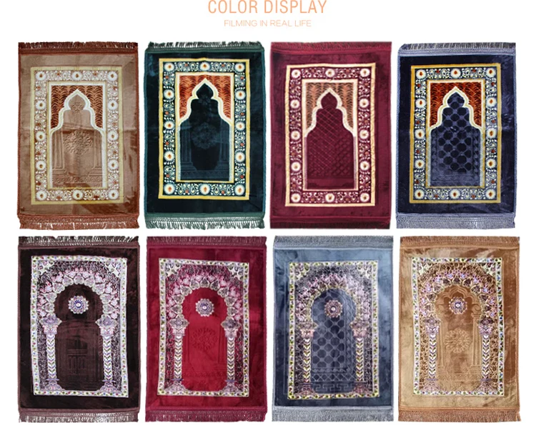 prayer mat factories wholesale raschel printed pattern islamic prayer rug for muslim prayer.jpg