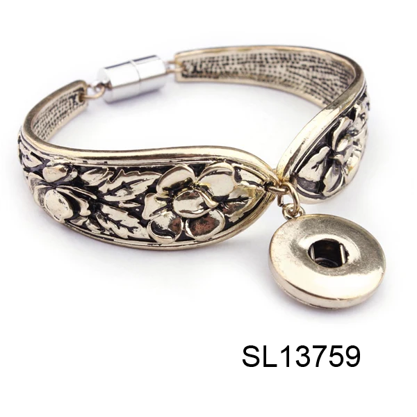 Snap Spoon Bracelet Carved Silver Charm Interchangeable Jewelry Snaps