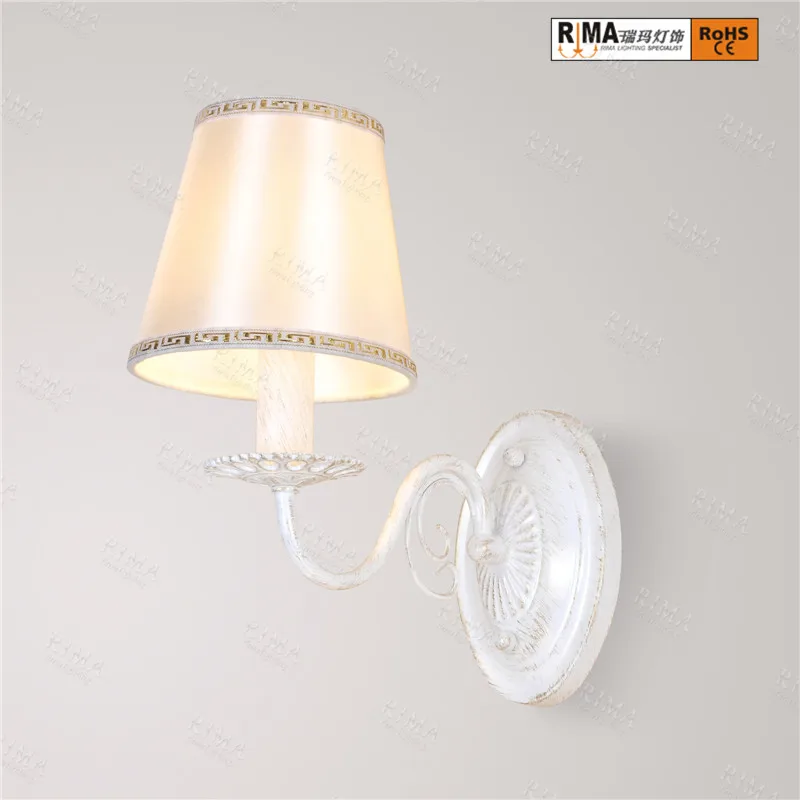 New Designs Indoor Crystal Antique Wall Lamp, Decorative Bedside fabric shade lamp
