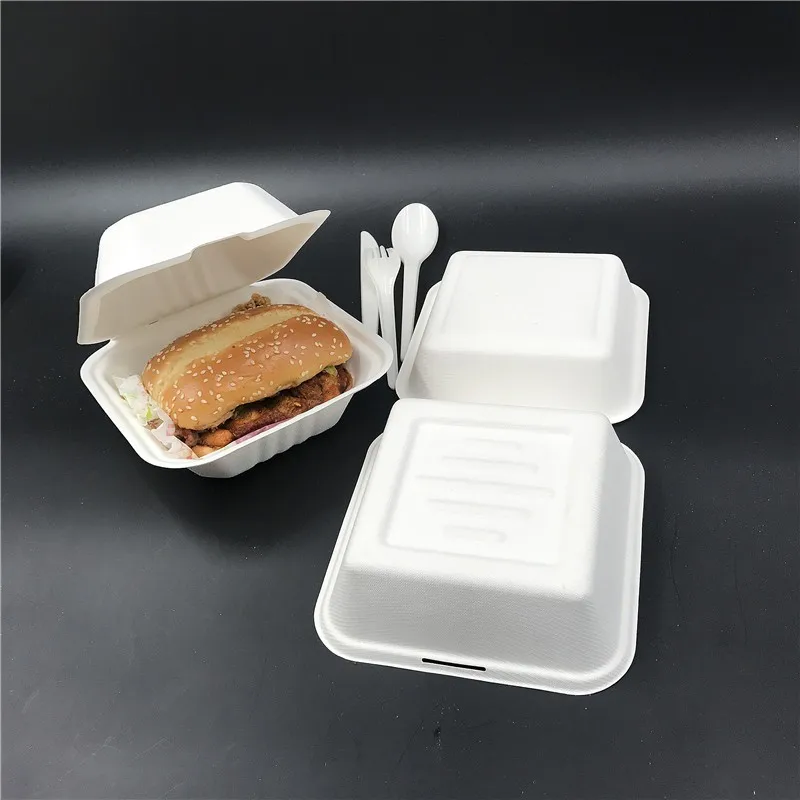 高品质环保甘蔗包装盒 6英寸 bagasse 外卖盒一次性可生物降解汉堡盒