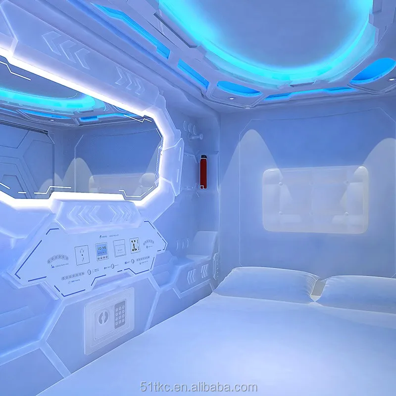 sliding door  single horizontal capsule hotel bed inside