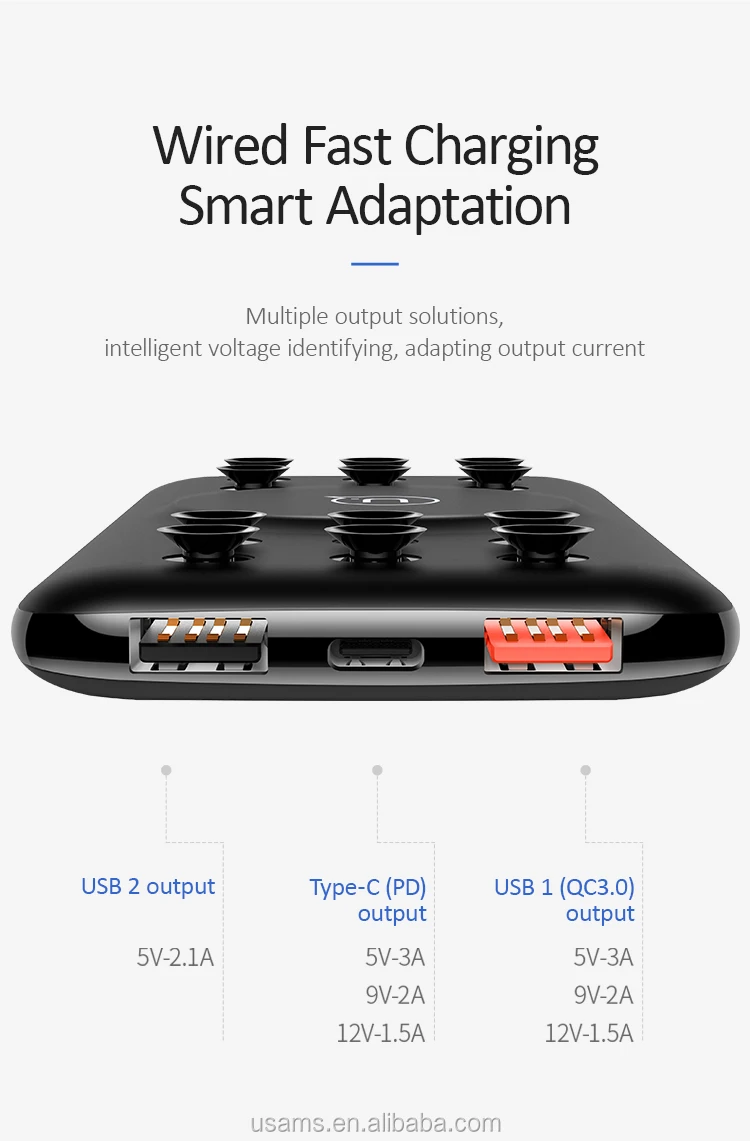 USAMS 2020 Portable External Battery Bank Built-in Qi Wireless Charger Power bank With Suction Cup 10000mAh - ANKUX.COM
