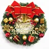 Lipan-Merry Christmas Garland Pine Leaves Red Gold Bow Christmas Decoration Xmas Wreath Ornaments For Party Supplies Home Decor