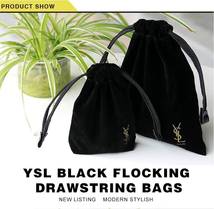 Portable Black Flocking Gold Printing Custom Velvet Pouch Jewelry ...