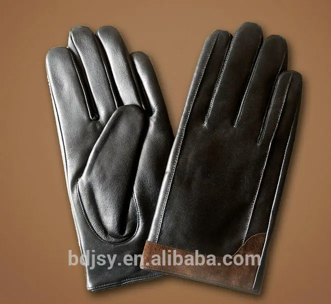 high quality mens fashion sheepskin leather glove with suede cuff