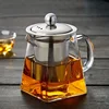2019 new design square shape pyrex glass teapot with infuser