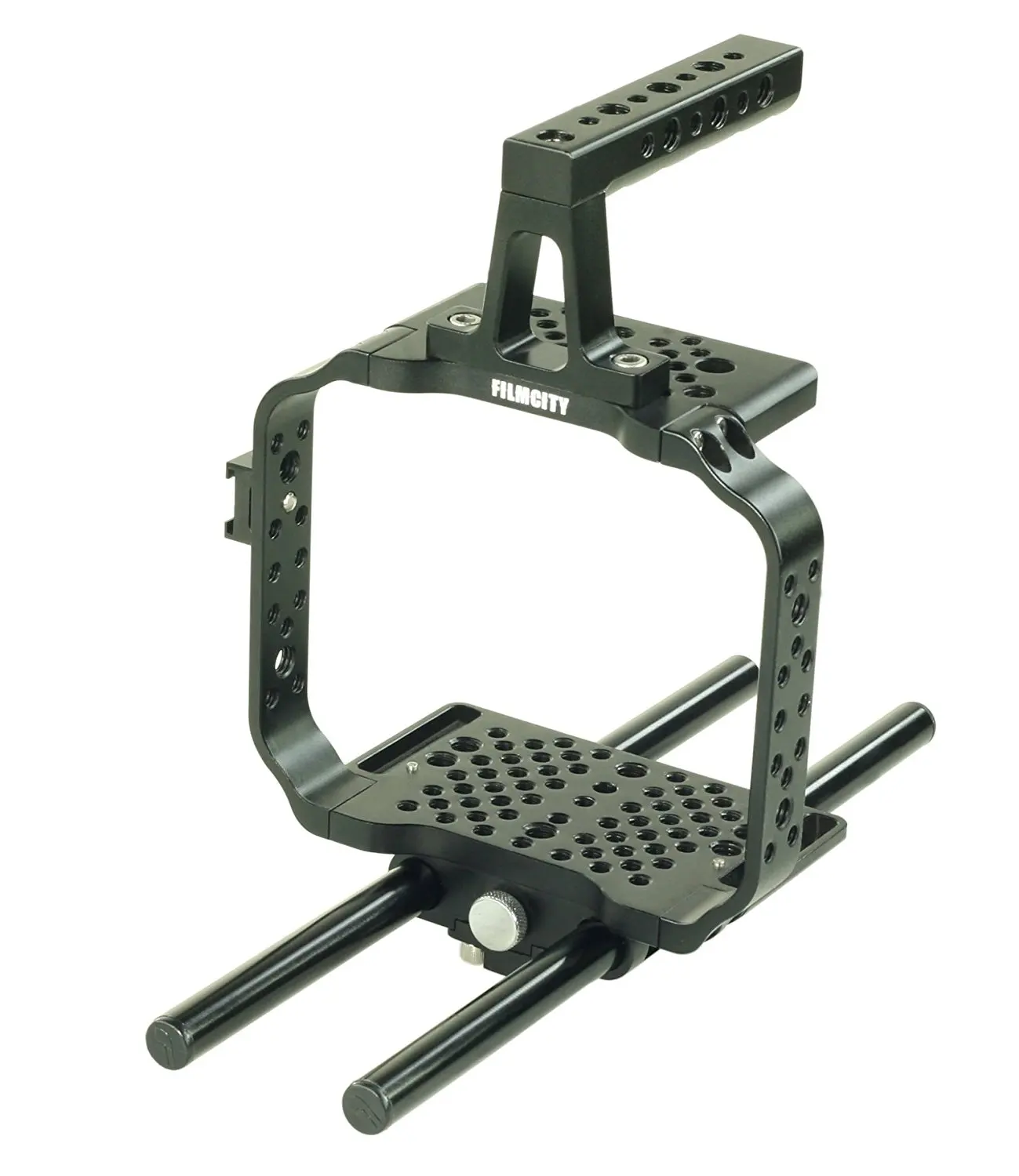 FILMCITY Power Sleek Cage Rig for Blackmagic Cinema Production Camera 4k (FC-SC-P) | BMCC Cage with Top Handle & 15mm Rod Support for Mounting Accessories