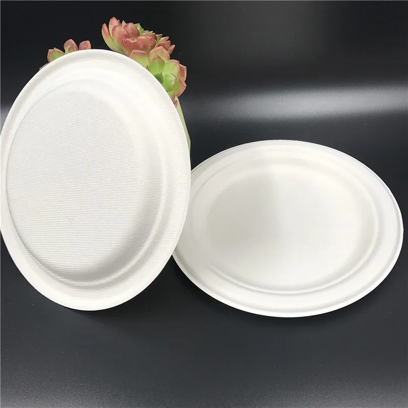 Luxury Compostable Round Togo Plate 9 Inch Sugarcane Bagasse Pulp