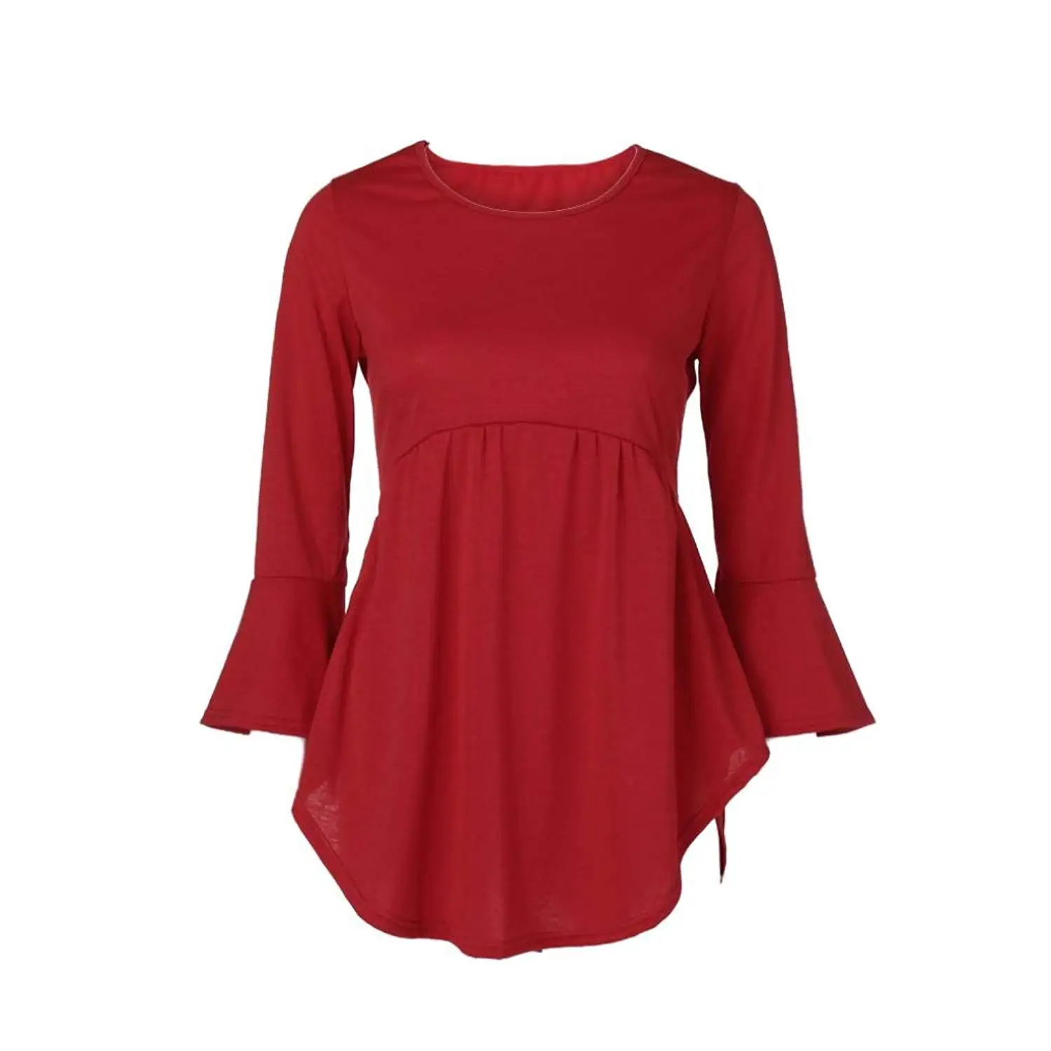 Goodtrade8® Women Blouse Casual Scoop Neck Half Ruffle Sleeve Plain Tops Tunic T-Shirt